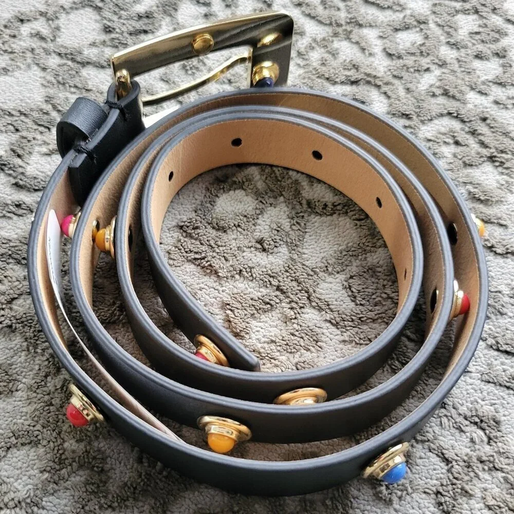 NWT-Kate Spade New York In The Loop Black Leather Belt-colored Embellishments